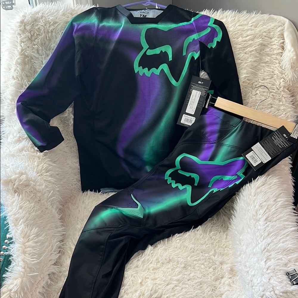Fox Black, Purple and Teal Racing Gear